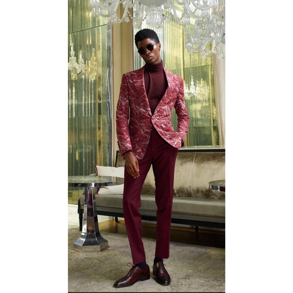 FRÈRE burgundy marble brocade blazer Sz 40